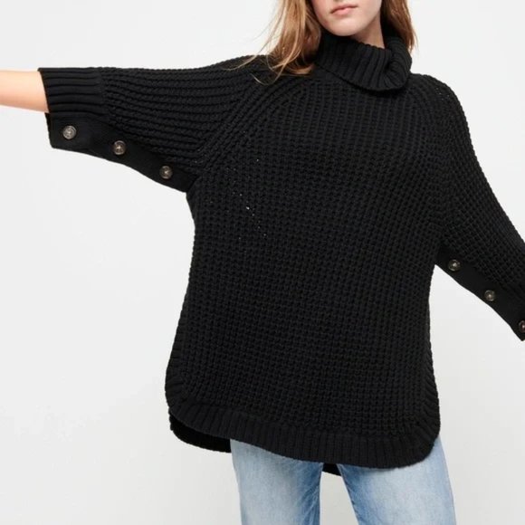 JCREW Chunky Knit Navy Poncho Sweater - Picture 5 of 6